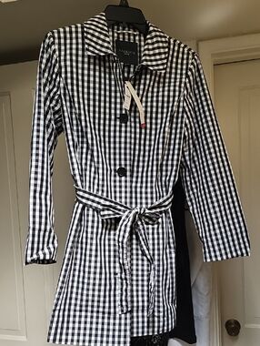 Talbots Black and White Gingham Belted Trench Coat